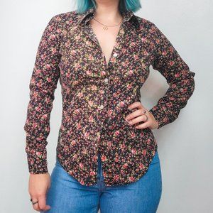 Vintage 70s Floral Print Button Down Shirt